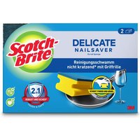 "Pack of 2 yellow and blue Scotch-Brite Delicate Nail Saver Scrub Sponges with ergonomic grip design"