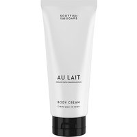 White Scottish Fine Soaps Au Lait Body Cream tube, 200ml, with black text and minimalist design.