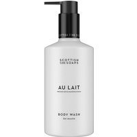 White Scottish Fine Soaps Au Lait Body Wash 300ml pump bottle with black text and black pump dispenser.