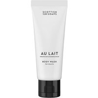 White tube of Scottish Fine Soaps Au Lait Body Wash, 75ml, with black cap and elegant black text.