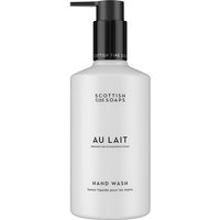 White Scottish Fine Soaps Au Lait hand wash in a 300ml pump bottle with black text and cap.