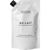 White Scottish Fine Soaps Au Lait Hand Wash Refill pouch, 1.2ltr, with black cap and minimalist text design.
