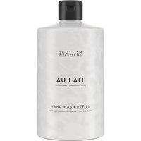 White bottle of Scottish Fine Soaps Au Lait Hand Wash Refill, 750ml, with black cap and elegant minimalist design.