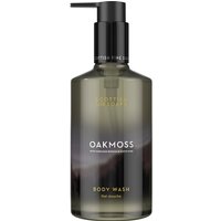 Green-gray pump bottle of Scottish Fine Soaps Oakmoss Body Wash, 300ml, with gold text and black dispenser.