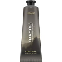 Scottish Fine Soaps Oakmoss Hand Cream 30ml in a sleek, dark gray tube with gold lettering and a black cap.