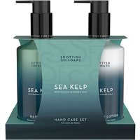 Scottish Fine Soaps Sea Kelp Hand Care Set with pump bottles in green gradient packaging.