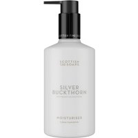 White pump bottle of Scottish Fine Soaps Silver Buckthorn Moisturiser, 300ml, with sleek minimalist design.