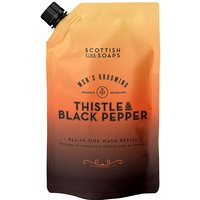 Orange and black gradient pouch of Scottish Fine Soaps Thistle & Black Pepper All In One Wash Refill, 1.2l capacity.