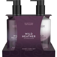 Scottish Fine Soaps Wild Heather Hand Care Set with two purple 300ml pump bottles in a matching purple holder.