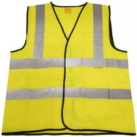 Yellow Sealey hi-vis waistcoat with reflective silver stripes, black trim, medium size for site and road use.