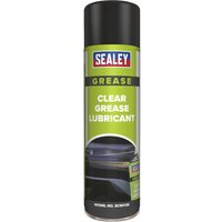 Sealey Clear Grease Lubricant Spray, green and black can with Sealey logo and product details on label.