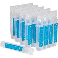 Clear Sealey eye wash pods with blue labels, single-use design, arranged in rows, for emergency and wound cleaning.