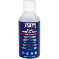 Sealey Glue Removal Fluid bottle with blue label, white cap, and red Sealey logo.