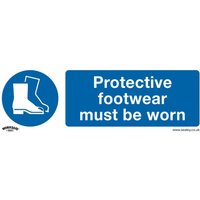 "Sealey rigid plastic sign with blue circle and white boot icon, text 'Protective footwear must be worn'"