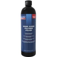 Black bottle of Sealey SCS702 Super Polymer Polish with blue label and red Sealey logo, 500ml capacity.
