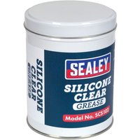 Sealey Silicone Clear Grease 500g tin with blue label and red model number SCS102.