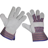 Sealey SSP12 Riggers Gloves with chrome palm, striped fabric back, and reinforced fingers.