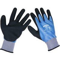 Blue and black waterproof latex gloves, X-Large, with textured grip and elastic cuffs, by Sealey.