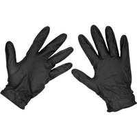 Black Sealey nitrile gloves, extra-thick, powder-free, diamond grip texture, size X-Large, pack of 50.