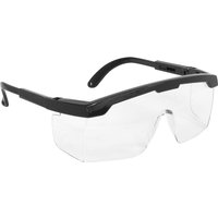 Clear Sealey safety glasses with black frame, wraparound design, and adjustable temples for eye protection.