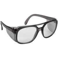 Clear-lens Sealey Worksafe safety glasses with black frame and side shields.