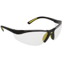 Black Sealey Zante safety glasses with clear lenses, yellow accents, and flexible arms.