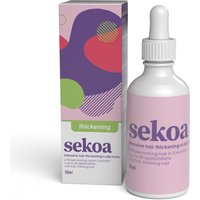 Sekoa Intensive Hair Thickening Scalp Tonic 50ml, white bottle with dropper, pink label, colorful box design.
