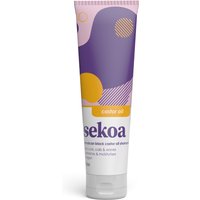 Sekoa Jamaican Black Castor Oil Shampoo 250ml in a purple and pink tube with abstract design and yellow accents.
