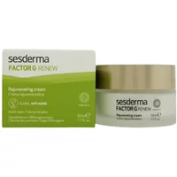 Sesderma Factor G Renew Collagen Cream 50ml in a white jar with a beige lid, next to a green and white box.