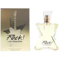 Shakira Rock! Eau De Toilette 80ml in star-shaped bottle with gold box featuring a guitar design.