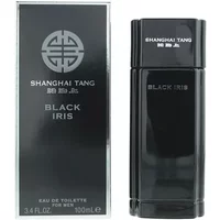 Shanghai Tang Black Iris Eau De Toilette 100ml, sleek black rectangular bottle with matching box and silver logo.