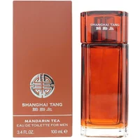 Shanghai Tang Mandarin Tea Eau De Toilette 100ml in amber glass bottle with matching box featuring silver logo and text.