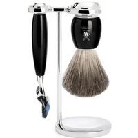 Black and chrome Mühle Vivo Fusion shaving kit with brush, razor, and stand.