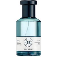 Shay & Blue Lilacs & Gooseberries Fragrance 100ml in a blue glass bottle with a black cap and white label.