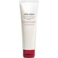 White Shiseido Deep Cleansing Foam tube, 125ml, with red cap and black text detailing.