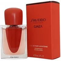 Shiseido Ginza Eau De Parfum Intense 30ml, red glass bottle with matching red cap, next to red box.