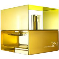 Shiseido Zen Eau de Parfum 100ml, gold square bottle with reflective cap and minimalist design.