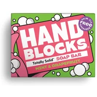 Shower Blocks Hand Blocks Soap Bar, pink and green packaging, labeled Mint & Grapefruit, with bubble graphics.