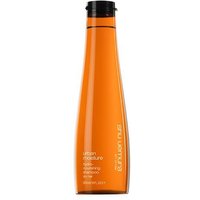 Orange Shu Uemura Urban Moisture Shampoo bottle, 300ml, sleek design with black cap and white text.
