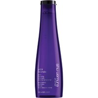 Purple Shu Uemura Yubi Blonde shampoo bottle, sleek design with white text, 300ml size.
