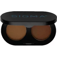 Black Sigma Beauty brow powder duo with two brown shades in an oval compact.