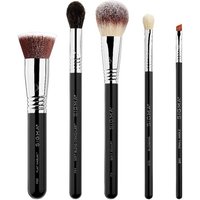Black-handled Sigma Must-Have Brush Set with silver ferrules, featuring five varied brush heads for makeup application.