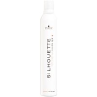 White Silhouette Flexible Hold Mousse 200ml bottle with black text and sleek cylindrical design.