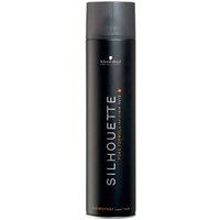 Black Silhouette Super Hold Hairspray 300ml can with gray cap and vertical white text.