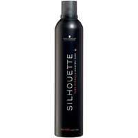 Black Silhouette Super Hold Mousse 200ml canister with white and red text, sleek design.