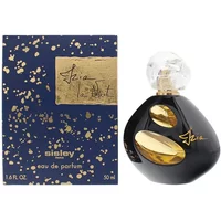 Black and gold Sisley Izia La Nuit Eau De Parfum 50ml bottle with faceted cap next to starry navy box.