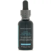 Dark blue bottle of SkinCeuticals A.G.E. Interrupter Ultra Serum with dropper cap, 30ml label.