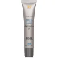 SkinCeuticals Advanced Brightening UV Defence SPF 50 sunscreen in a sleek silver 40ml tube with blue and orange text.