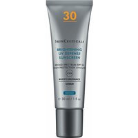 Gray tube of SkinCeuticals Brightening UV Defence SPF 30, 30ml, with orange cap and blue text detailing.