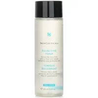 Clear bottle of SkinCeuticals Equalising Toner 200ml with black cap and blue text on white label.